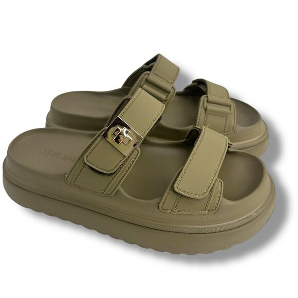 Steve Madden Bigschmona Platform Slide Sandals Size 8 Olive Green Flatform EUC - Picture 1 of 11